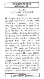 1989 County Print Services 1896 Cricketers #14 Gregor MacGregor Back
