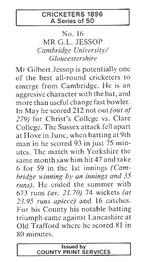 1989 County Print Services 1896 Cricketers #16 Gilbert Jessop Back