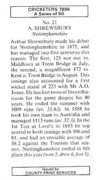 1989 County Print Services 1896 Cricketers #21 Arthur Shrewsbury Back