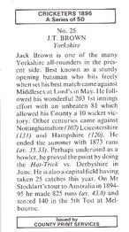 1989 County Print Services 1896 Cricketers #25 Jack Brown Back