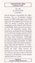 1989 County Print Services 1896 Cricketers #48 David Hunter Back
