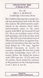 1989 County Print Services 1896 Cricketers #49 Cuthbert Burnup Back