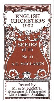 1986 M. & S. Keech 1902 English Cricketers #11 Archie MacLaren Back