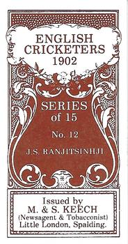 1986 M. & S. Keech 1902 English Cricketers #12 K. S. Ranjitsinhji Back