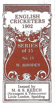 1986 M. & S. Keech 1902 English Cricketers #13 Wilfred Rhodes Back