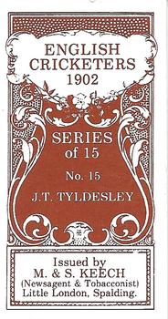 1986 M. & S. Keech 1902 English Cricketers #15 John Tyldesley Back