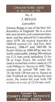 1989 County Print Services Cricketers 1890 #11 Johnny Briggs Back