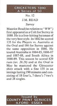 1989 County Print Services Cricketers 1890 #12 Maurice Read Back