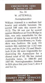 1989 County Print Services Cricketers 1890 #24 William Attewell Back