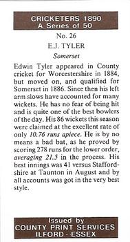 1989 County Print Services Cricketers 1890 #26 Edwin Tyler Back