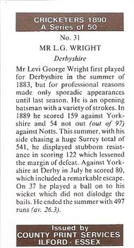 1989 County Print Services Cricketers 1890 #31 Levi Wright Back