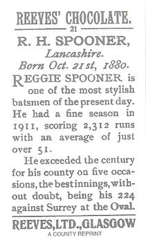 1993 County 1912 Reeves' Chocolate (reprint) #21 Reggie Spooner Back