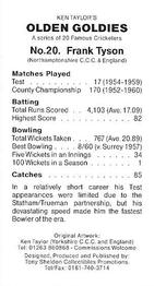 1998 Tony Sheldon Olden Goldies 20 Famous Cricketers #20 Frank Tyson Back