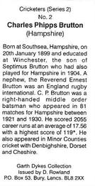 1999 D. Rowland Cricketers (Series 2) #2 Charles Phipps Brutton Back