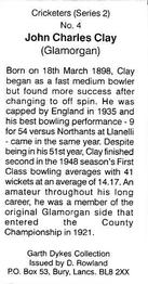 1999 D. Rowland Cricketers (Series 2) #4 John Charles Clay Back