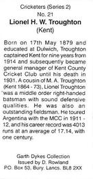 1999 D. Rowland Cricketers (Series 2) #21 Lionel H.W. Troughton Back