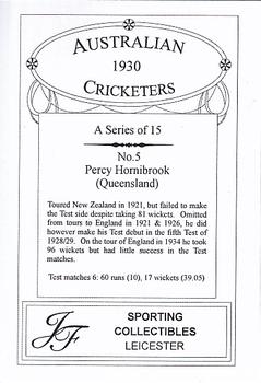 1999 JF Sporting Collectibles Australian Cricketers 1930 #5 Percy Hornibrook Back