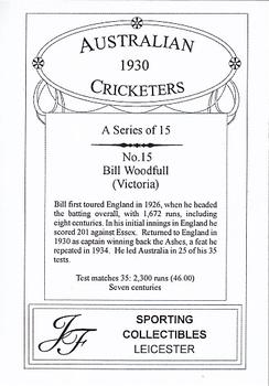 1999 JF Sporting Collectibles Australian Cricketers 1930 #15 Bill Woodfull Back