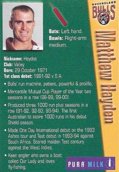 2000-01 Pura Milk Queensland Bulls #NNO Matthew Hayden Back