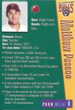 2000-01 Pura Milk Queensland Bulls #NNO Matthew Pascoe Back