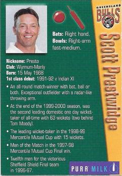 2000-01 Pura Milk Queensland Bulls #NNO Scott Prestwidge Back
