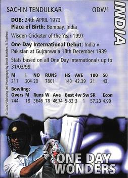 1999 Topdraw Cricketers One Day Wonders/One Day Masters #ODW1 Sachin Tendulkar Back