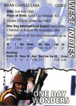 1999 Topdraw Cricketers One Day Wonders/One Day Masters #ODW3 Brian Lara Back