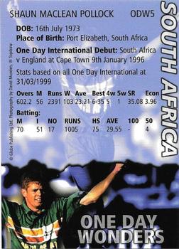 1999 Topdraw Cricketers One Day Wonders/One Day Masters #ODW5 Shaun Pollock Back