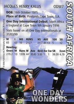 1999 Topdraw Cricketers One Day Wonders/One Day Masters #ODW7 Jacques Kallis Back