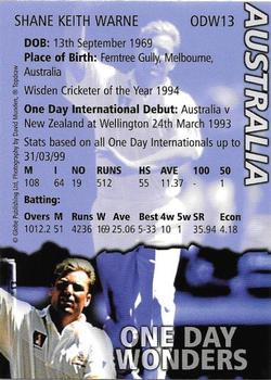 1999 Topdraw Cricketers One Day Wonders/One Day Masters #ODW13 Shane Warne Back