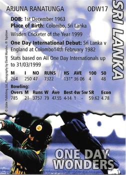 1999 Topdraw Cricketers One Day Wonders/One Day Masters #ODW17 Arjuna Ranatunga Back