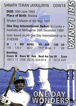 1999 Topdraw Cricketers One Day Wonders/One Day Masters #ODW18 Sanath Jayasuriya Back