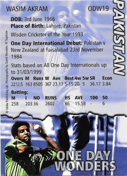 1999 Topdraw Cricketers One Day Wonders/One Day Masters #ODW19 Wasim Akram Back
