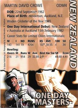 1999 Topdraw Cricketers One Day Wonders/One Day Masters #ODM4 Martin Crowe Back