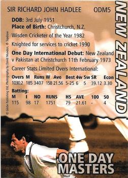 1999 Topdraw Cricketers One Day Wonders/One Day Masters #ODM5 Sir Richard Hadlee Back