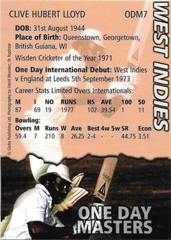 1999 Topdraw Cricketers One Day Wonders/One Day Masters #ODM7 Clive Lloyd Back