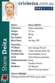 2000-01 South Australia Redbacks #NNO Shane Deitz Back