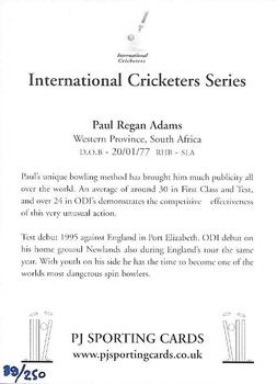 2000 PJ Sporting International Cricketers #NNO Paul Adams Back