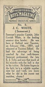 1929 Boys' Magazine Famous Cricketers Series #5 Jack White Back