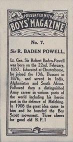 1929 Boys' Magazine Famous Cricketers Series #7 Robert Baden-Powell Back