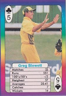 1999 Surana Supertop Trump Game Cricket Series 1 #5♣ Greg Blewett Front