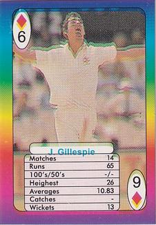 1999 Surana Supertop Trump Game Cricket Series 1 #6♦ Jason Gillespie Front