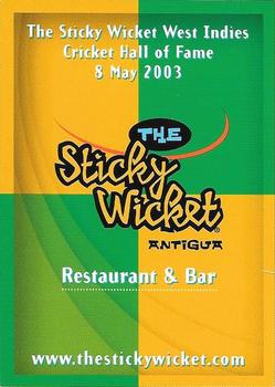 2003 The Sticky Wicket West Indies Cricket Hall of Fame #NNO Header Card Back