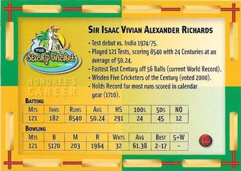 2003 The Sticky Wicket West Indies Cricket Hall of Fame #NNO Sir Isaac Vivian Alexander Richards Back