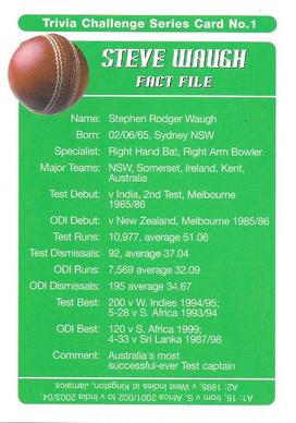 2004-05 Australian Cricket Board Trivia Challenge #1 Steve Waugh Back