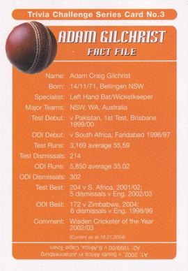 2004-05 Australian Cricket Board Trivia Challenge #3 Adam Gilchrist Back