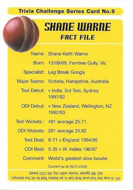 2004-05 Australian Cricket Board Trivia Challenge #9 Shane Warne Back