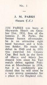 1958 National Spastics Society Famous County Cricketers #1 Jim Parks Back