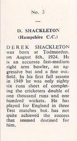 1958 National Spastics Society Famous County Cricketers #3 Derek Shackleton Back