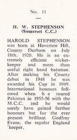 1958 National Spastics Society Famous County Cricketers #11 Harold Stephenson Back